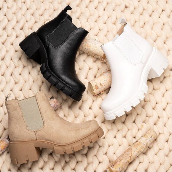 Women's White Chunky Platform Chelsea Boots Size 10 Block Heel - Picture 2 of 3